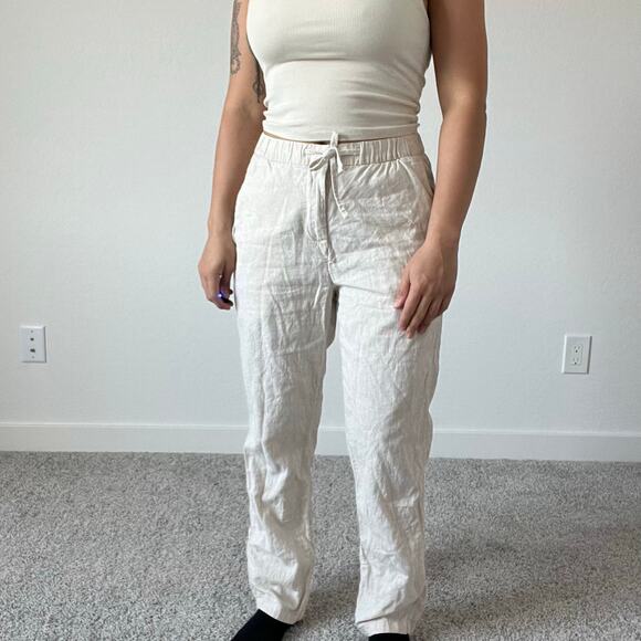 H&M‎ Linen Cotton Blend Cream Straight Leg Pants - Picture 10 of 10